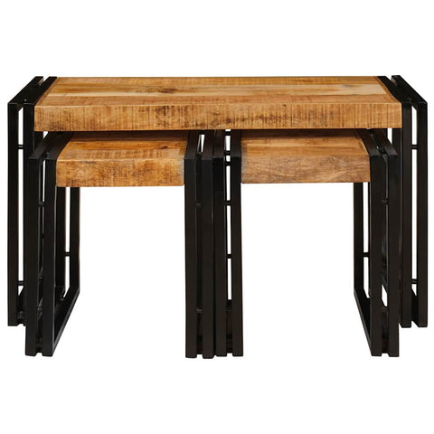 vidaXL Nesting Table 3 pcs Solid rough mango wood and a metal