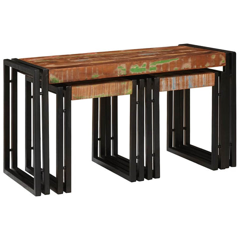 vidaXL Nesting Table 3 pcs Brown and black Solid reclaimed wood