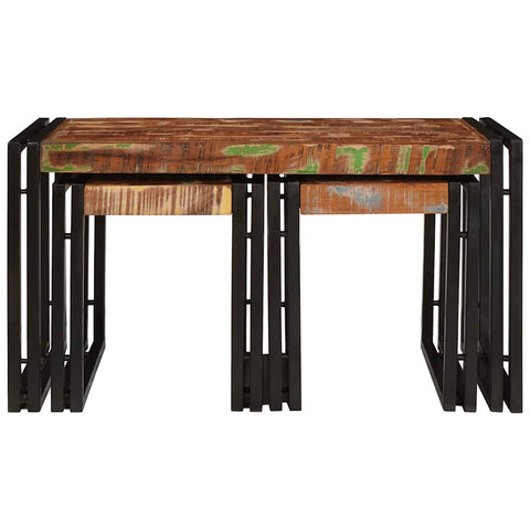 vidaXL Nesting Table 3 pcs Brown and black Solid reclaimed wood