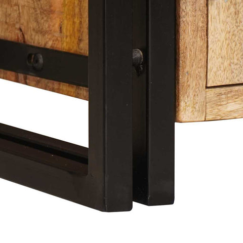 vidaXL Bookshelf with Doors Brown Solid Rough Mango Wood and Metal