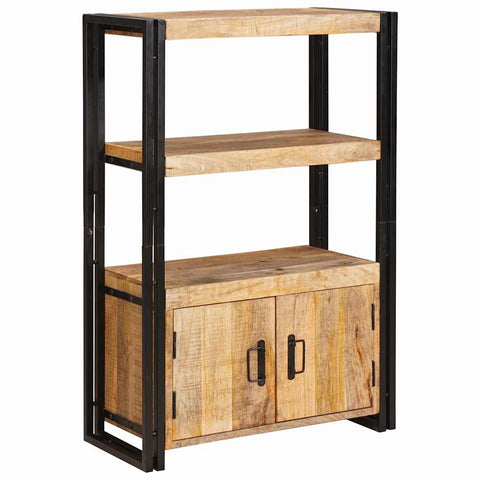 vidaXL Bookshelf with Doors Brown Solid Rough Mango Wood and Metal