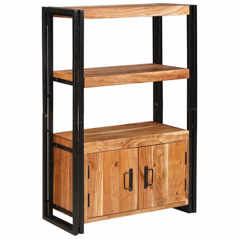 vidaXL Bookshelf with Doors Brown Solid Acacia Wood and Metal