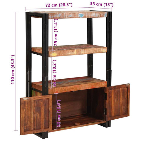 vidaXL Bookshelf with Doors Brown Solid Reclaimed Wood and Metal