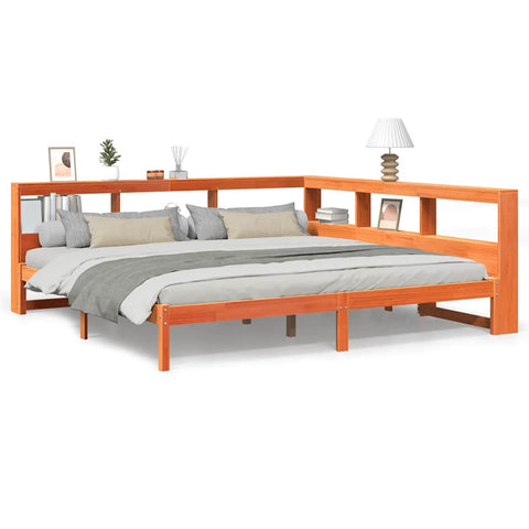 vidaXL Bookcase Bed without Mattress Wax Brown 200x200 cm Solid Wood Pine