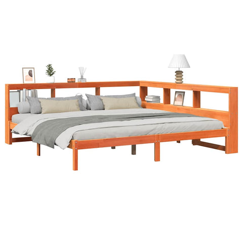vidaXL Bookcase Bed without Mattress Wax Brown 200x200 cm Solid Wood Pine