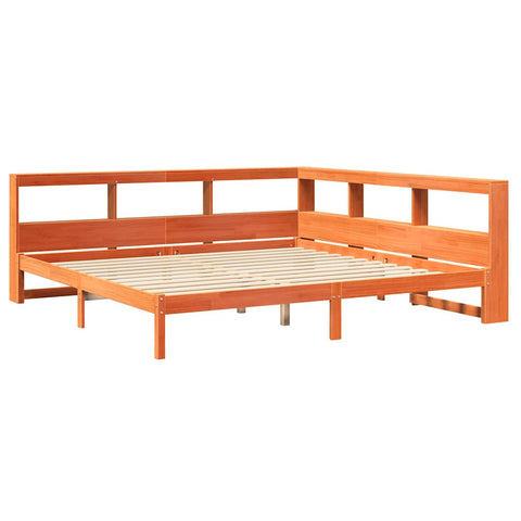 vidaXL Bookcase Bed without Mattress Wax Brown 200x200 cm Solid Wood Pine