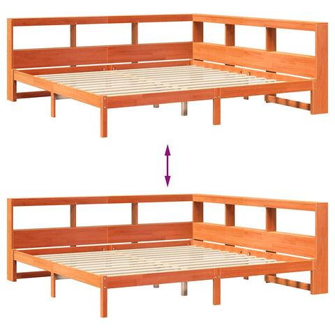 vidaXL Bookcase Bed without Mattress Wax Brown 200x200 cm Solid Wood Pine
