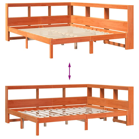 vidaXL Bookcase Bed without Mattress Wax Brown 160x200 cm Solid Wood Pine