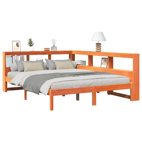 vidaXL Bookcase Bed without Mattress Wax Brown 150x200 cm Solid Wood Pine