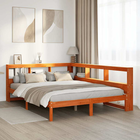 vidaXL Bookcase Bed without Mattress Wax Brown 150x200 cm Solid Wood Pine