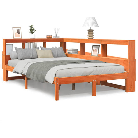 vidaXL Bookcase Bed without Mattress Wax Brown 120x200 cm Solid Wood Pine