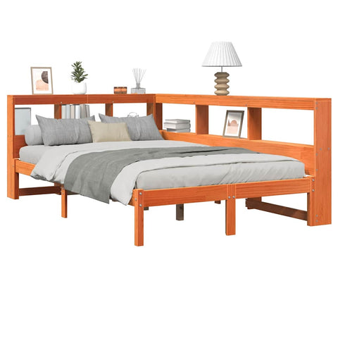 vidaXL Bookcase Bed without Mattress Wax Brown 120x200 cm Solid Wood Pine