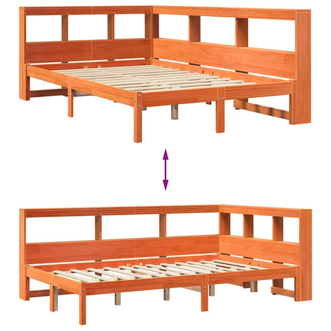 vidaXL Bookcase Bed without Mattress Wax Brown 120x200 cm Solid Wood Pine