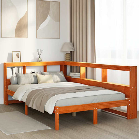 vidaXL Bookcase Bed without Mattress Wax Brown 120x200 cm Solid Wood Pine