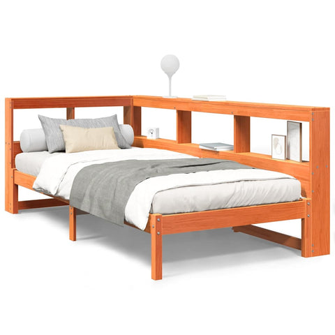 vidaXL Bookcase Bed without Mattress Wax Brown 100x200 cm Solid Wood Pine