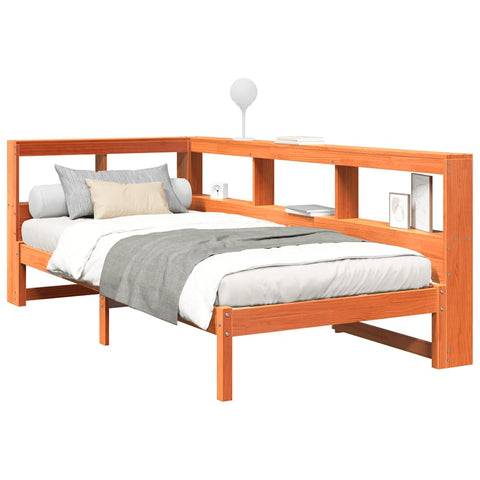 vidaXL Bookcase Bed without Mattress Wax Brown 100x200 cm Solid Wood Pine