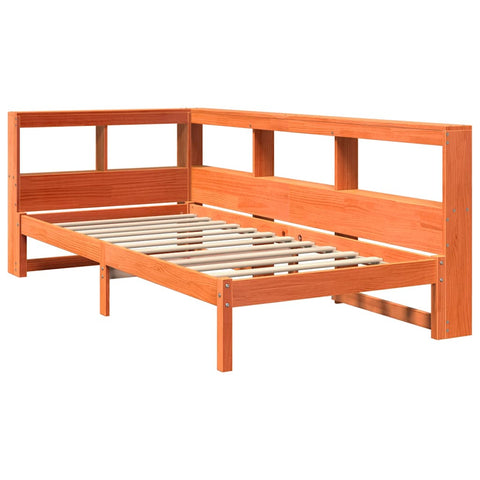 vidaXL Bookcase Bed without Mattress Wax Brown 100x200 cm Solid Wood Pine