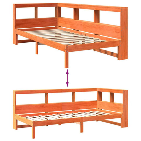 vidaXL Bookcase Bed without Mattress Wax Brown 100x200 cm Solid Wood Pine