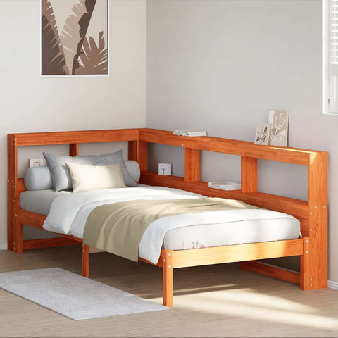 vidaXL Bookcase Bed without Mattress Wax Brown 100x200 cm Solid Wood Pine