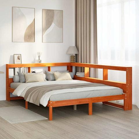vidaXL Bookcase Bed without Mattress Wax Brown 140x190 cm Solid Wood Pine