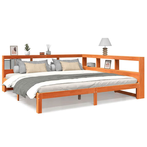 vidaXL Bookcase Bed without Mattress Wax Brown 180x200 cm Solid Wood Pine