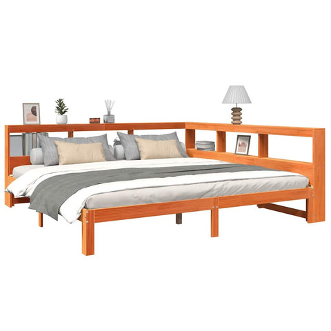 vidaXL Bookcase Bed without Mattress Wax Brown 180x200 cm Solid Wood Pine