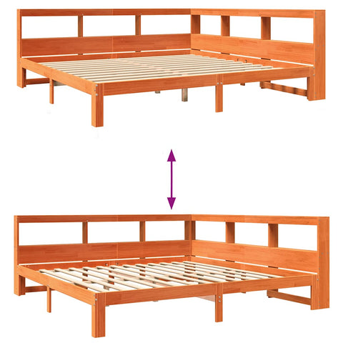 vidaXL Bookcase Bed without Mattress Wax Brown 180x200 cm Solid Wood Pine
