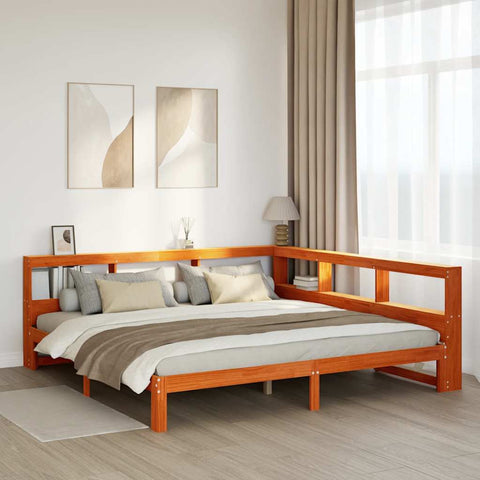 vidaXL Bookcase Bed without Mattress Wax Brown 180x200 cm Solid Wood Pine