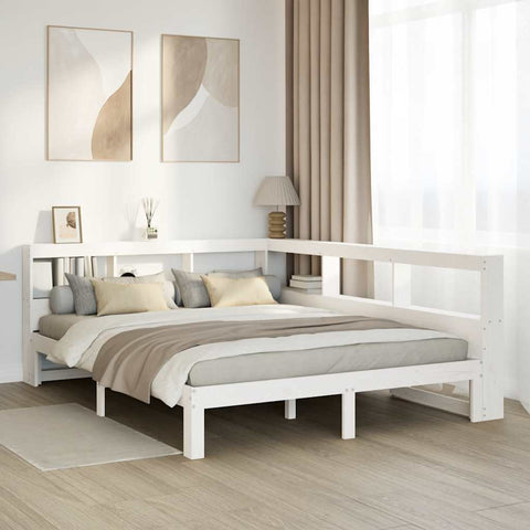 vidaXL Bookcase Bed without Mattress White 150x200 cm King Size Solid Wood Pine