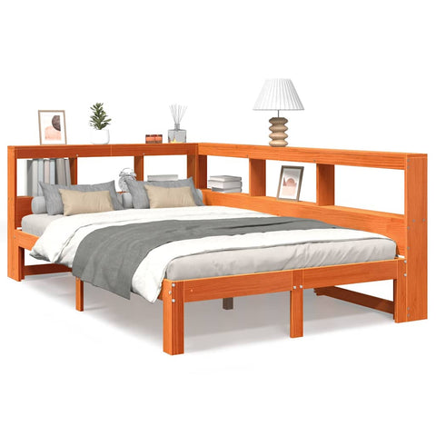 vidaXL Bookcase Bed without Mattress Wax Brown 120x200 cm Solid Wood Pine