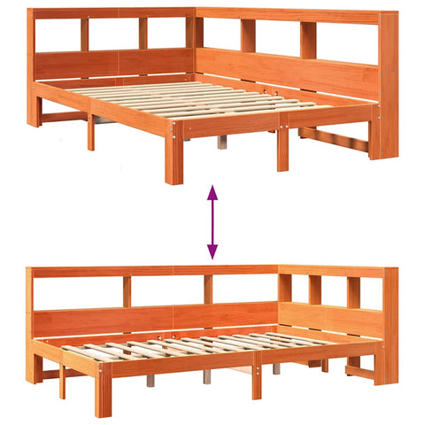 vidaXL Bookcase Bed without Mattress Wax Brown 120x200 cm Solid Wood Pine
