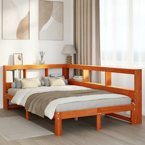 vidaXL Bookcase Bed without Mattress Wax Brown 120x200 cm Solid Wood Pine