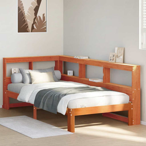 vidaXL Bookcase Bed without Mattress Wax Brown 100x200 cm Solid Wood Pine