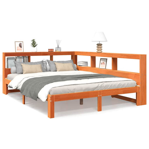 vidaXL Bookcase Bed without Mattress Wax Brown 140x190 cm Solid Wood Pine