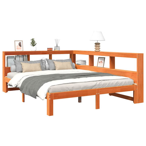 vidaXL Bookcase Bed without Mattress Wax Brown 140x190 cm Solid Wood Pine
