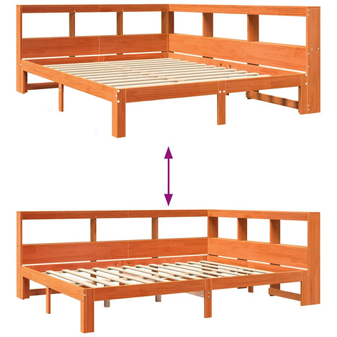 vidaXL Bookcase Bed without Mattress Wax Brown 140x190 cm Solid Wood Pine