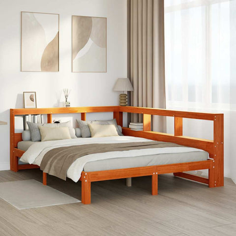 vidaXL Bookcase Bed without Mattress Wax Brown 140x190 cm Solid Wood Pine