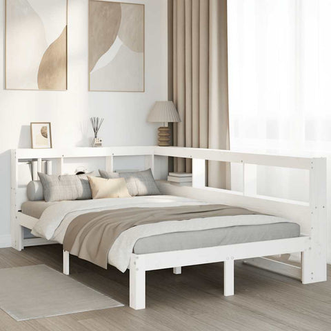 vidaXL Bookcase Bed without Mattress White 135x190 cm Double Solid Wood Pine