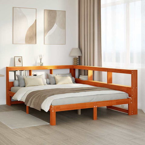 vidaXL Bookcase Bed without Mattress Wax Brown 135x190 cm Solid Wood Pine