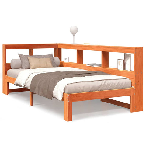 vidaXL Bookcase Bed without Mattress Wax Brown 90x190 cm Solid Wood Pine