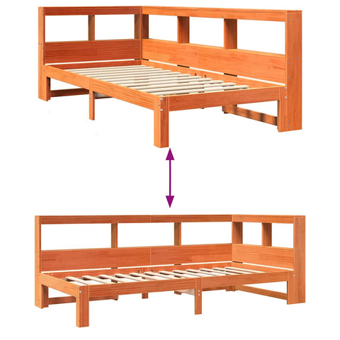 vidaXL Bookcase Bed without Mattress Wax Brown 90x190 cm Solid Wood Pine