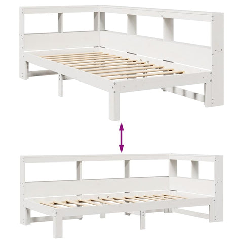 vidaXL Bookcase Bed without Mattress White 75x190 cm Small Single Solid Wood Pine
