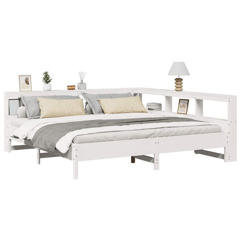 vidaXL Bookcase Bed without Mattress White 200x200 cm Solid Wood Pine