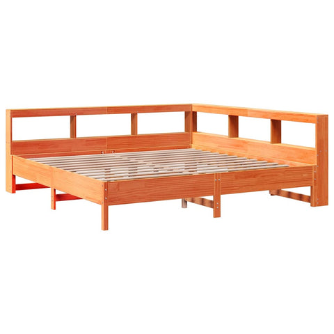 vidaXL Bookcase Bed without Mattress Wax Brown 200x200 cm Solid Wood Pine