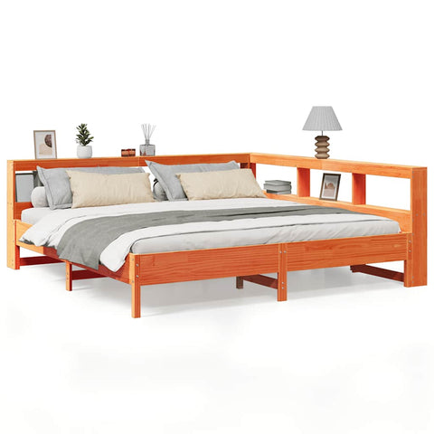 vidaXL Bookcase Bed without Mattress Wax Brown 180x200 cm Solid Wood Pine
