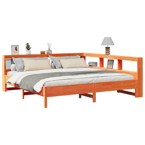 vidaXL Bookcase Bed without Mattress Wax Brown 180x200 cm Solid Wood Pine