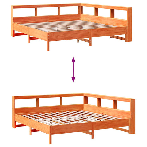 vidaXL Bookcase Bed without Mattress Wax Brown 180x200 cm Solid Wood Pine