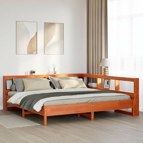 vidaXL Bookcase Bed without Mattress Wax Brown 180x200 cm Solid Wood Pine