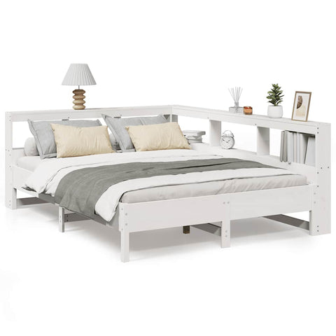 vidaXL Bookcase Bed without Mattress White 150x200 cm King Size Solid Wood Pine