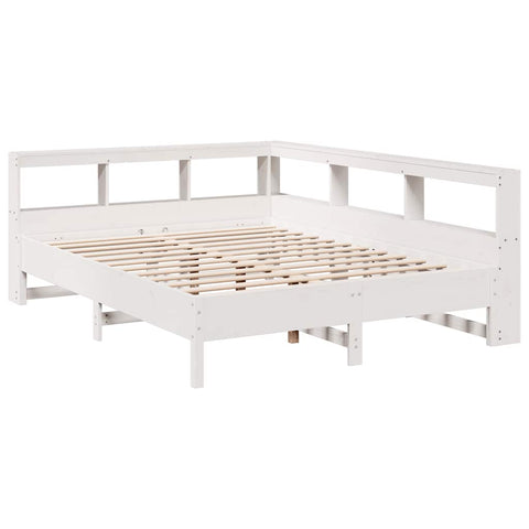 vidaXL Bookcase Bed without Mattress White 150x200 cm King Size Solid Wood Pine